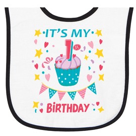 inktastic Colorful Cupcake and Confetti Girls 1st Birthday Baby Terry Cloth Bib White and Black 41e0d