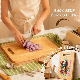 Koesus Funny Shocked Chicken Cutting Board, Chicken Lover Lady Mom Gifts, She's Got a Knife Funny Bamboo Cutting Chopping Boards for Kitchen