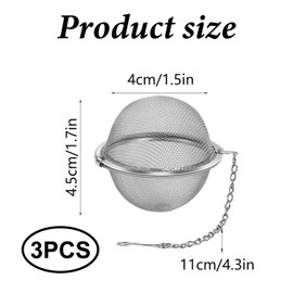 3 Stainless Steel Mesh Tea Ball Infuser Set - Premium Tea Strainers for Loose Leaf Tea - Durable and Easy-to-Clean Infuser Balls with Extended Chain Hook - Perfect for Tea, Spices, and Herbs"