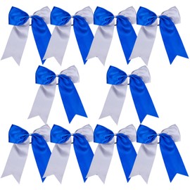 8 pulgadas 2 colores Jumbo Cheerleader lazos Ponytail titular de la corbata de pelo animadora lazos para el pelo para la universidad, Azul Rey/Plateado, Large