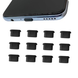 YOUNIEYO 12 x USB-Typ-C-Staubschutzstecker + 1 x Reinigungsbürste + 2 x SIM-Auswerferwerkzeuge, kompatibel mit vielen Marken-Telefonen, schwarz