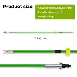 oubert 6/12 pcs 34 inch Green Bowfishing Arrows 8mm Solid Solid Fiberglass Shaft Bow Fishing Arrows with Replaceable Tips Archery Arrows for Compound Bow Recurve Bow Fishing and Hunting (6PCS)