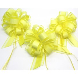 CaPiSo 18 cm Large Pull Bow Drawstring Poly Ribbon Decorative Bow Gift Bow for Gifts for Bags Sugar Bags Crafts Decorating Decoration (Yellow, Pack of 3)
