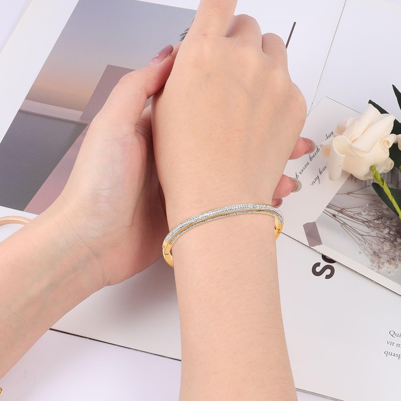 JJDreams Stainless Steel Bracelet with Rhinestones Simple Style Bangle for