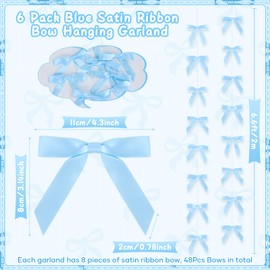 Blue Satin Ribbon Bow Hanging Garland, Bow Party Hanging Decortions, Girls Bows Birthday Decor Baby Shower Decoration, Tying The Knot Bridal Shower Bow Party Decor