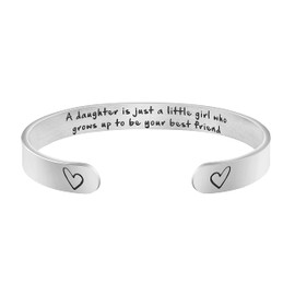 JoycuFF Mothers Day Gifts for Daughter from Mom Bracelets for Daughter Gifts to Daughter from Mom Inspirational Cuff Bangle Stainless Steel Jewelry for Her A Daughter Is Just a Little Girl