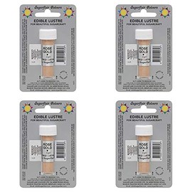 Sugarflair Rose Gold Edible Lustre Dust, Add a Lustrous Shine to Cakes or Decorations. Brush On or Add Rejuvenator to Create Eye-Catching Edible Paint, Gives Shine to Your Bakes - 2g (Pack of 4)