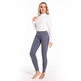 Harrison Howard Lady's Riding Breeches Full Seat Full Grip Tights for Horseback Riding Training Women's Equestrian Pants Tummy Control High Waist Design with Zipped Pockets Blue M
