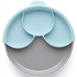 Miniware Healthy Meal Set with Sandwich Plate, Divider, and Detachable Suction Foot for Baby Toddler Kids - Promotes Self Feeding | Dishwasher Safe (Grey, Aqua)