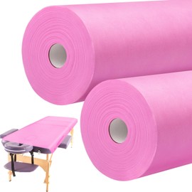 2 Roll Disposable Non Woven Bed Sheets 24 x 71 Inch Massage Table Paper Covers Non Woven Fabric Massage Bed Sheets Waterproof Spa Breathable Bed Cover for Beauty Salon, Hotels (Pink)