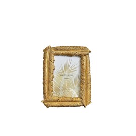 AZDI Vintage 4x6 Gold Palm Leaves Picture Frame – Hand-Crafted Textured Resin with Glass Front for Elegant Home Décor