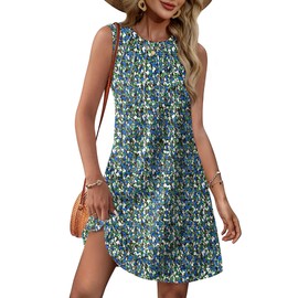 Summer Dresses for Women 2025 Crew Neck Sundresses for Women Casual Spring Dresses Floral Dress Womens Beach Vacation Clothes Outfits Beach Fashion Easter Sleeveless Sun Dress L