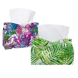 2 Pack Tissue Box Cover Holder, Tropical Palm Tree Pattern Rectangle Leather Tissue Case, Decorative Organizer for Tabletop, Bathroom, Car, Office