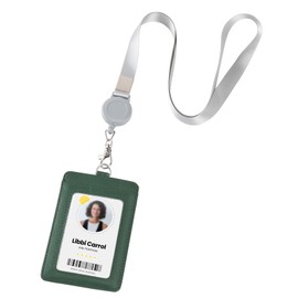 Genuine Leather id Badge Holder with Lanyard,Soft,ID Card Holder,Up to 20 Colors and Grains to Choose,frommultiple Card Slots,Vertical Work Name Badge case