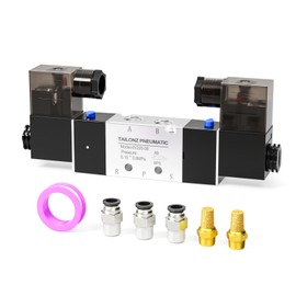 TAILONZ PNEUMATIC Solenoid Valve 4V220-08 DC12V 1/4"NPT Double Coil Pilot-Operated Electric 2 Position 5 Way Connection Type Black