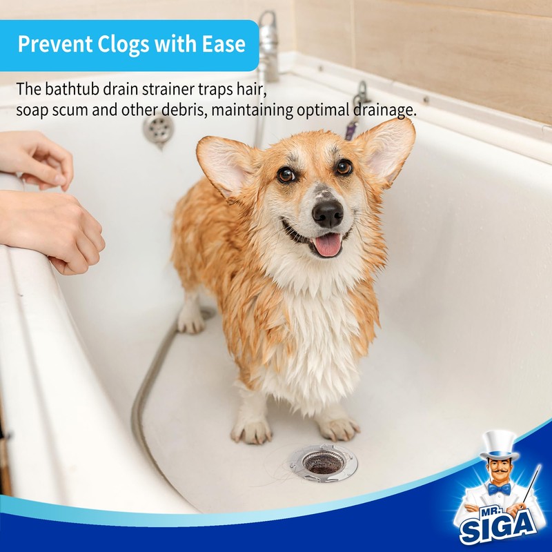 MR.SIGA Bathtub Drain Strainer, Stainless Steel Shower Bathtub Drain Hair