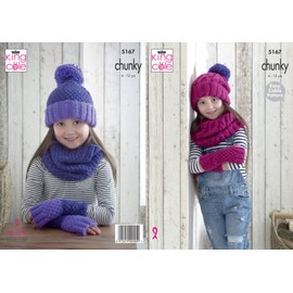 King Cole Kids Chunky Knitting Pattern Girls Easy Cable Pattern Mittens Snoods & Hats (5167)