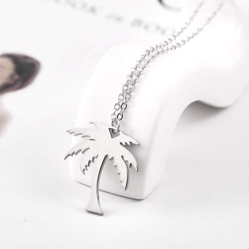 RUIZHEN Stainless Steel Tropical Palm Coconut Tree Beach Pendant Necklace
