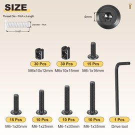 METALLIXITY Furniture Connector Bolt Cap Nut Kit with Wrench(M6-1x16/20/25/30/35mm) 120Pcs, Connector Bolt M6 Screw Barrel Nuts Binding Screws, for Chair Cabinet Bed, Black