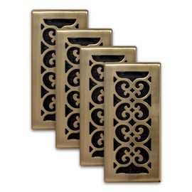 Decor Grates (4-Pack) SPH410-A Scroll Design Floor Register, 4x10 Inches, Antique Brass Finish