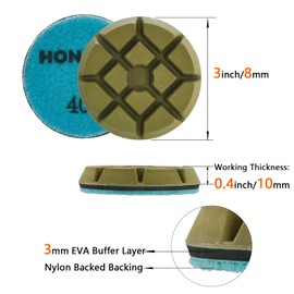 HONGUIS 3 inch *10mm Resin Bond Diamond Polishing Pucks,Grit 400 Set of 3,Hook and Loop Polishing Pad,for Concrete Cement Rerrazzo Marble Granite Floor, Grit 400…