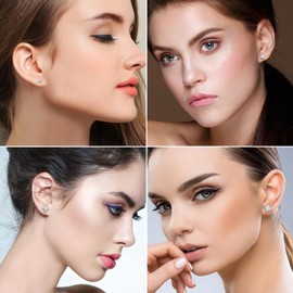 JewelryWe Stainless Steel Magnetic Earrings: 4 Pairs 5-8mm Cubic Zircon Clip-on Earrings Set Non-Pierced Jewelry for Men Women