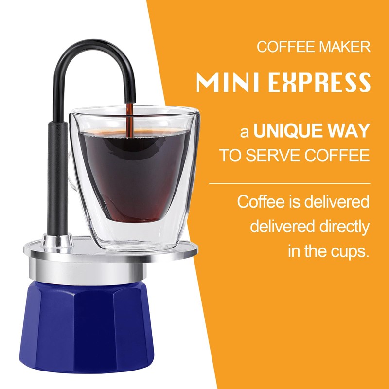 MVPLUE-Mini Express Swiss Single Tube Moka Pot Aluminum Blue，Moka Set