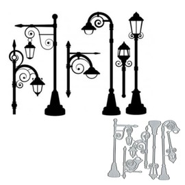 6pcs Street Lamp Metal Die Cuts,Merry Christmas Street Lamp Cutting Dies Cut Stencils DIY Scrapbooking Decorative Embossing Paper Scrapbooking Card Making
