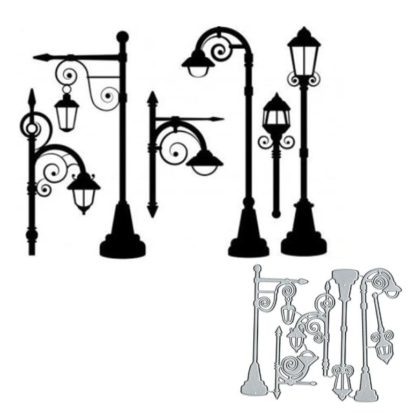 6pcs Street Lamp Metal Die Cuts,Merry Christmas Street Lamp Cutting