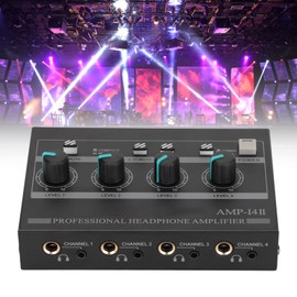 Amplificador de Auriculares de 4 Canales Estéreo Compacto con Adaptador de 12 V para Escenario de Estudio (Enchufe de EE. UU.)