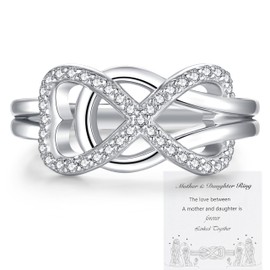 Daughter Ring Gifts from Mom： 925 Sterling Silver Mother Daughter - Infinity Knot Rings for Women Size 6 Band Mothers Ring Jewelry For Christmas Mothers Day Birthday Wedding Gifts