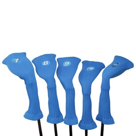 Majek All Hybrid Golf Club Blue Headcover Set 7-SW. Neoprene Acrylic Head Covers 7 8 9 PW SW
