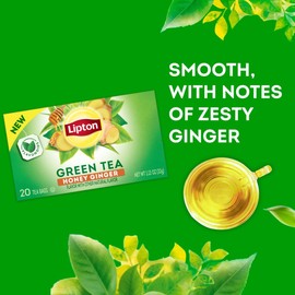 Lipton Honey Ginger Green Tea Bags, Flavored, Unsweetened Teabags for Hot Tea or Iced Tea with Caffeine and Flavonoids, 20 Total Tea Bags