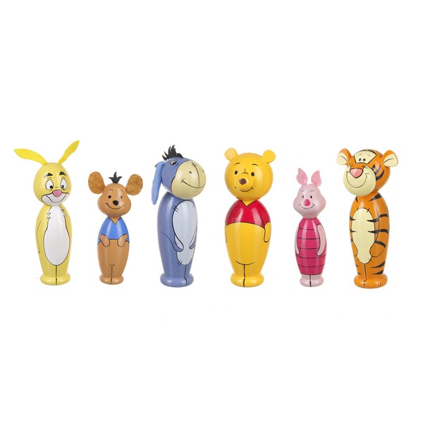 Winnie The Pooh Wooden Skittles - Bowling Set Skittles Game Kids, Indoor, Outdoor Garden Games - Winnie Figures for 2 Year Olds, Toddler - Official Licensed Winnie The Pooh Gifts by Orange Tree Toys