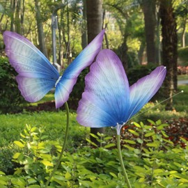 YOFNIRG 3Pcs Large Silk Butterfly Decorations,Big Butterfly Decoration with Standing Base,Mariposas Grandes Para Decoracion for Wedding Birthday Party Decor Ideal for Home and Event Decorations(Blue Purple)