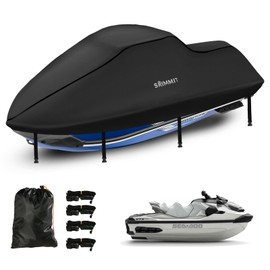Jet Ski Cover Waterproof,Upgraded Heavy Duty 420D Jet ski Covers with 2 Air Vent Marine Grade UV Resistant for Seadoo,Yamaha,Kawasaki,Waverunner Polaris from 121" to 135"(Black)
