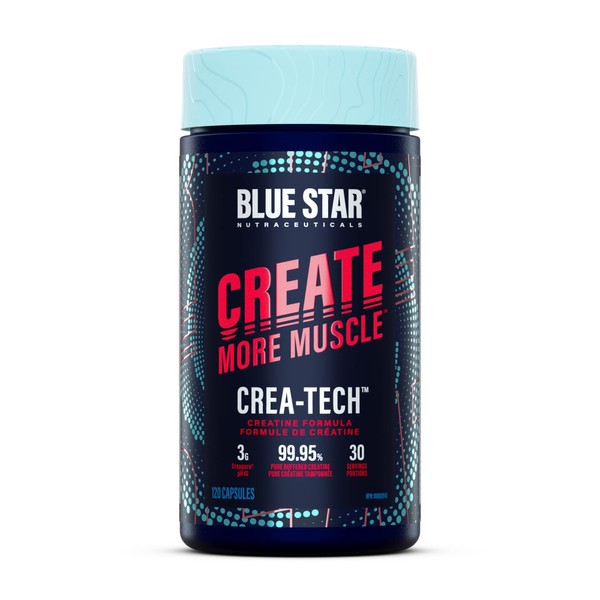 Blue Star Nutraceuticals CREA-TECH - Double Buffered Creatine Monohydrate - w/Creapure Creatine Capsules - Build Muscle and Increase Strength, with Electrolytes | 120 Veggie Capsules