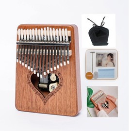 JYmusic Retro Kalimba Thumb Piano Music Box Mother's Day Children's Day Valentine's Day Christmas Birthday Gift (17 Keys Sabili wood Heart Notes, Movement Tune： You Are My Sunshine)