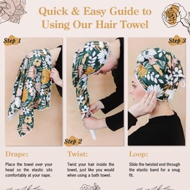 Blair Co Microfiber Hair Towel Wrap for Women - Anti-Frizz Quick Dry Hair Wrap for Long Hair - Turbie Twist Hair Towels for Women, Hair Drying Towel Wrap, Hair Turban Towel-Greige Checkered