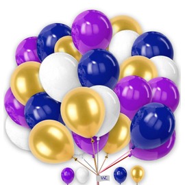 Plain Round Balloons 12 Inch Purple Blue Gold & White Combination Balloons Pack of 25 Combo Balloons for Kids Party Birthday Baby Shower Decorations Wedding Party.