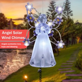 Carillones de viento solares, campanillas de viento LED de ángel, decoración de jardín al aire última intervensión, impermeable, para colgar campanillas de viento solares para jardín, ventana, cenador, patio, regalos para mujeres (morado)
