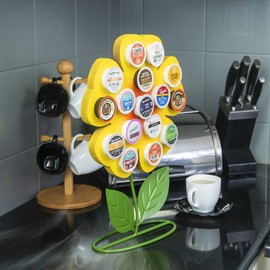 Made Easy Kit Front Facing Countertop Coffee Pods Holder - Compatible with K-Cups Practical meets Whimsical - Coffee Bar Decor for Home Café Kitchen Nook (Yellow Sunflower)