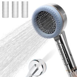 Duschkopf mit Filter,Wassersparender Duschkopf mit Bürste,4 Strahlarten Hochdruck Handbrause,Sparduschkopf mit Spritzpistole Auslasskopf,Duschbrause mit Antikalk-Funktion gegen Restchlor,hartes Wasser