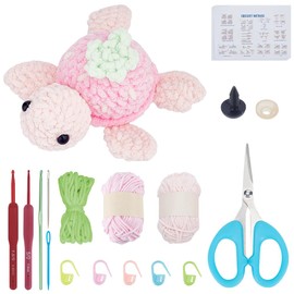 ORIGACH Crochet Kit for Beginner Adults, 4 Set Strawberry Turtle Starter Crochet Kit with Step by Step Video Tutorial, Instruction, Chunky Yarn, Hook, Accessories