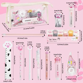 14 Pieces Cute Cat Paws Paw Stationery Set, Kawaii Cartoon Mini Pencil Sharpener Retractable Eraser, Correction Tape, Dotting Pens, Ruler, Sticky Notes for Children and Cat Lovers