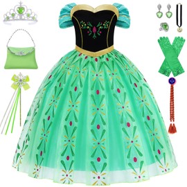 Princess Anna Costume for Girls Princess Dress Carnival Costumes Children's Set with Crown Wand Carnival Cosplay Party Princess Costume Girls Outfits Set with Accessories Wigs C070M
