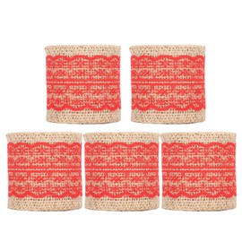 5Pcs Burlap Ribbon Lace Linen Roll Jute Belt DIY Hand Made Hessian Strap Craft Decorations(Red )