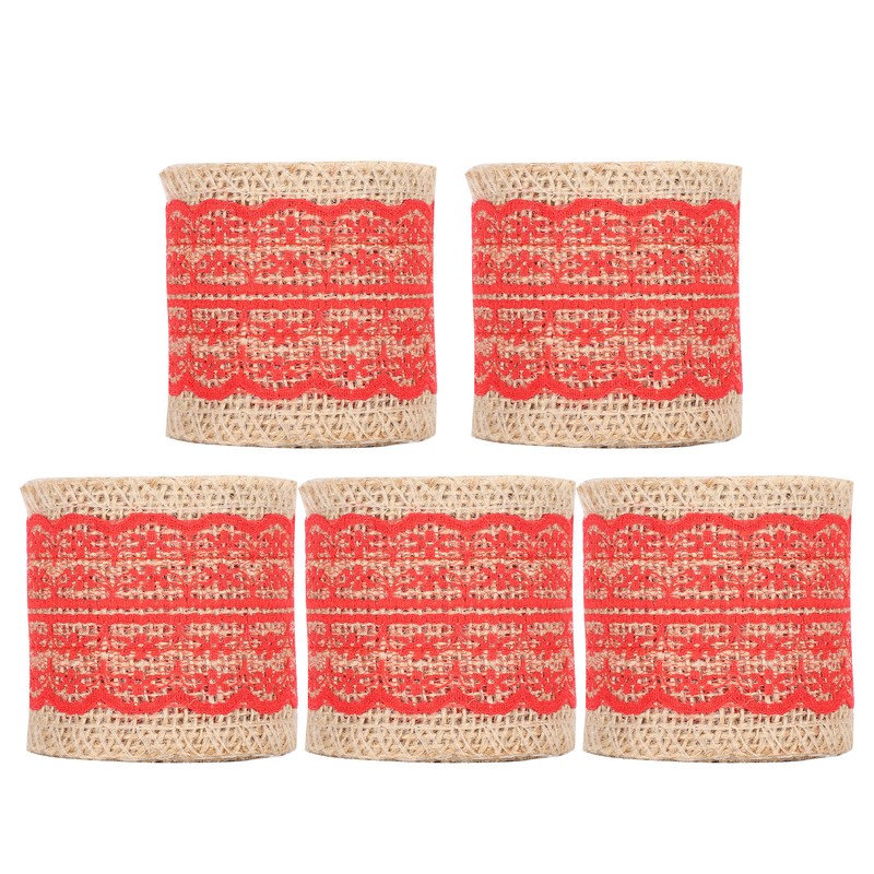 5Pcs Burlap Ribbon Lace Linen Roll Jute Belt DIY Hand