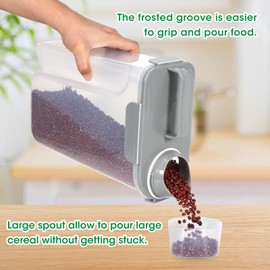 TBMax Airtight Rice Storage Containe 8 Lbs - 10 Lbs, Cereal Container Dispenser, Pet Cat Dog Food Storage Container, Plastic Kitchen Pantry Food Storage Container with Cup -Grey