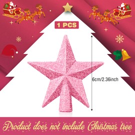 Mini Christmas Tree Topper Small Star Tree Topper Valentines Day Star Treetop for Small Valentines Ornaments Decorative Tree Star for Xmas Christmas Party(2.36 Inch,Glitter Pink)